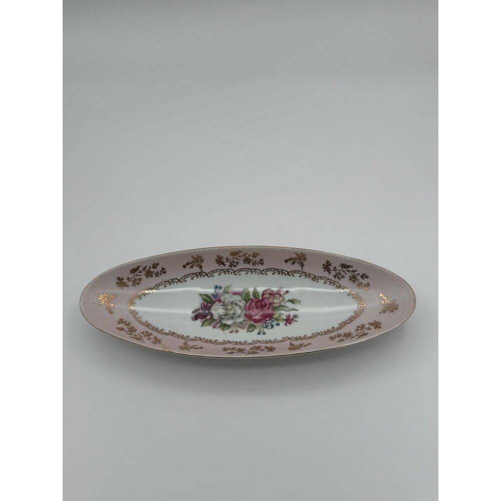 Vintage Arnart 5th Ave Porcelain Oval Floral Hand Painted Dish